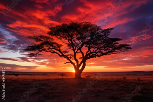 Fiery Sunset over the Serengeti Plains