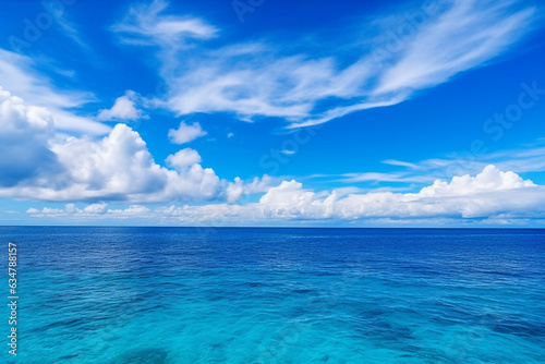 Beautiful blue sky and blue ocean.Generative Ai. © Inlovehem