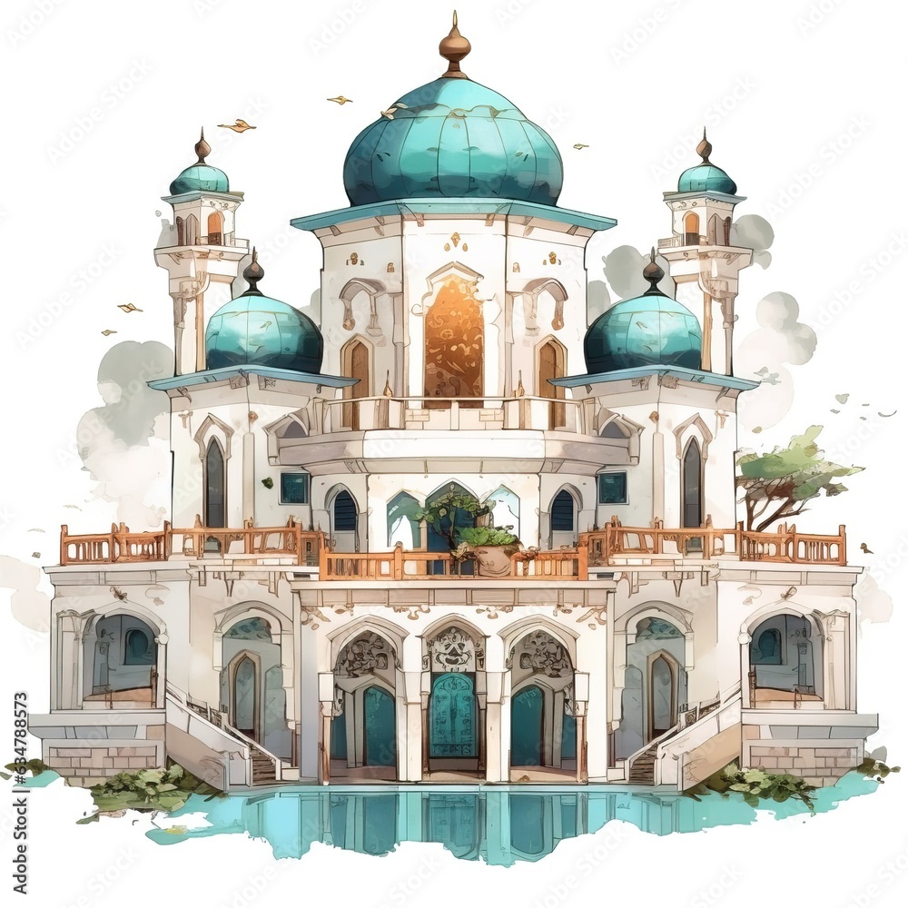 House anime style, House muslim architecture white background high quality ai image generated