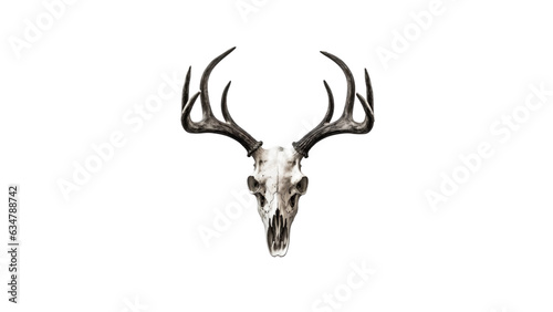 Majestic Stag: Intricate Cut-Out PNG of a White-Tailed Deer Skull with Powerful Antlers. © touchedbylight