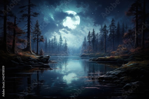 Canvas-taulu Moonlit Reflections on Calm Lake Surface