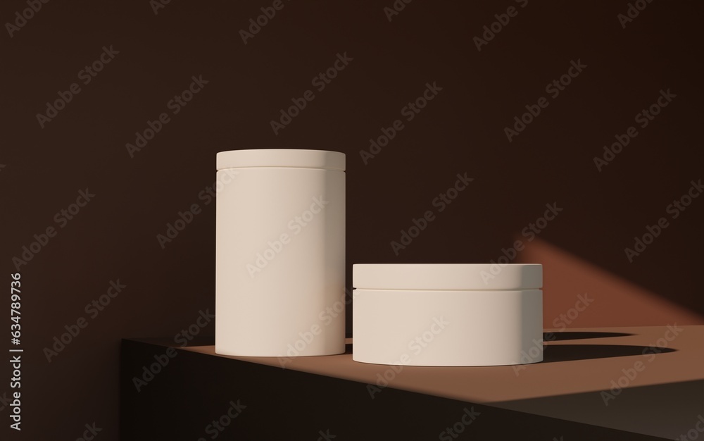 3d rendering of cream or beauty skin care mockup in brown tone with sunset light 3d rendering of cream or beauty skin care mockup in brown tone with sunset light