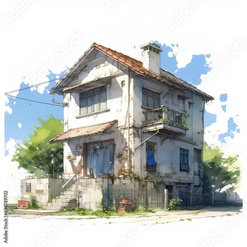 House anime style, House urban white background high quality ai image generated