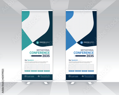 Conference colorful roll up banner design template, Meeting roll up banner design, Multipurpose roll up banner template