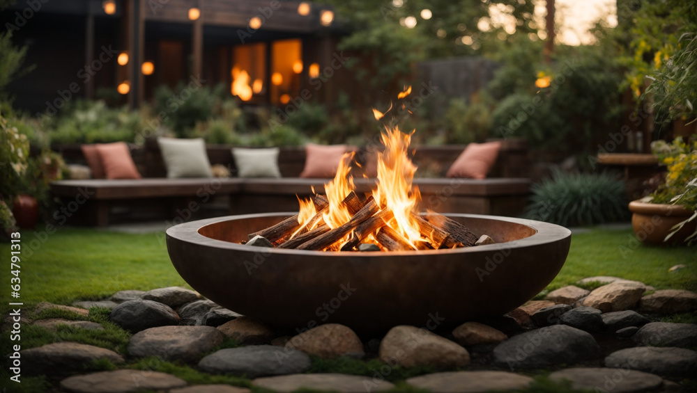 a fire pit on the luxury patio in the backyard a fire pit on the luxury patio in the backyard