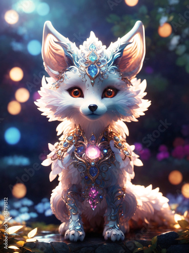 Colorful little animal. Cute and adorable fantasy fox. © ArtistiKa