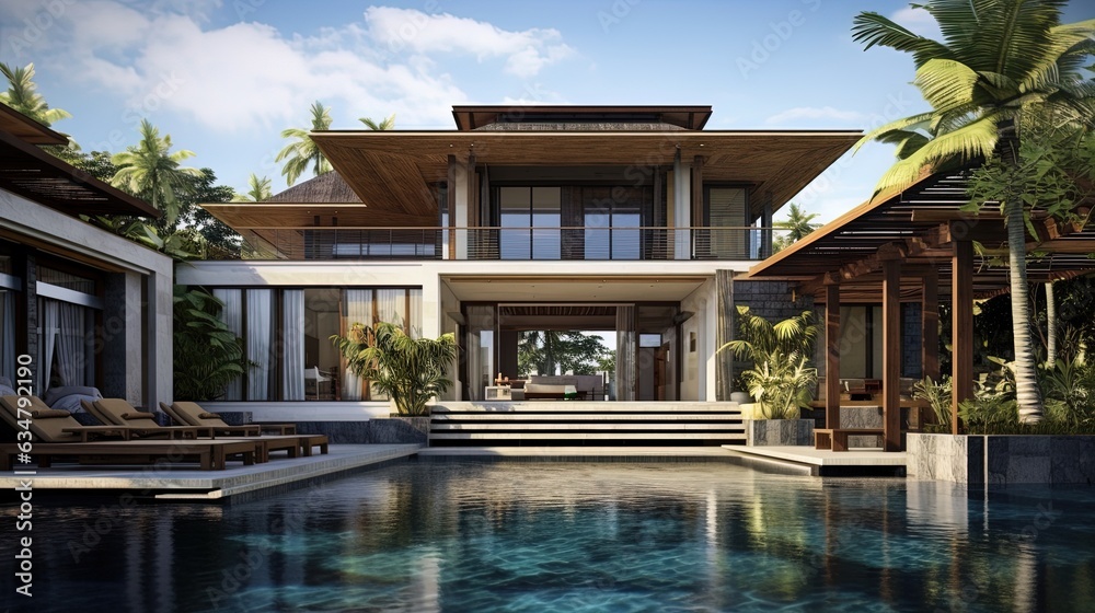 Minimalist interior villa in Bali, generated by AI