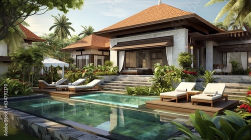 Minimalist interior villa in Bali, generated by AI © Resi