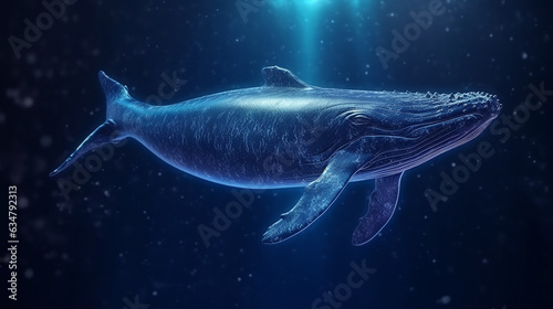 Fantasy blue whale in the deep sea.Generative Ai. © Inlovehem