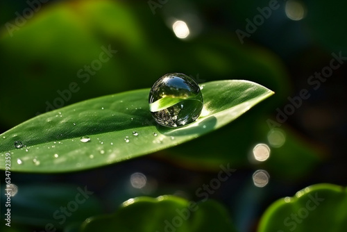 Drop water on green leaf.Generative Ai.