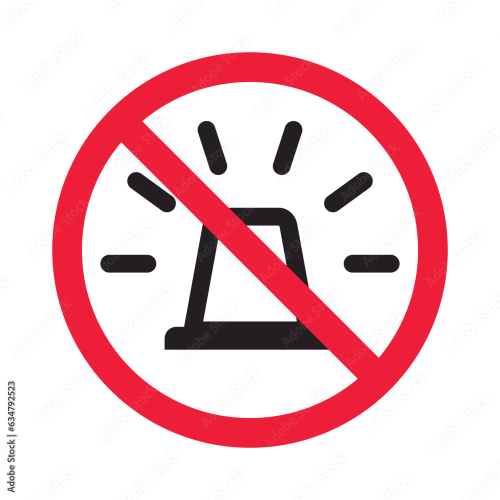 Prohibited siren vector icon. No police icon. Forbidden siren light icon. No police siren sign. Warning, caution, attention, restriction, danger flat sign design symbol pictogram Prohibited siren vector icon. No police icon. Forbidden siren light icon. No police siren sign. Warning, caution, attention, restriction, danger flat sign design symbol pictogram
