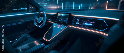 advanced autonomous car cockpit, holographic interface meets luxury design, generative ai © William
