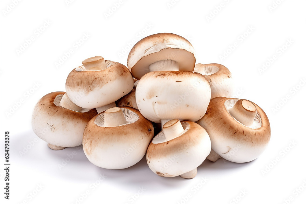 Fresh mushrooms isolated on white background .Generative Ai. Fresh mushrooms isolated on white background .Generative Ai.