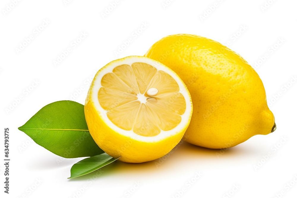 Fresh lemon  isolated on white background.Generative Ai.