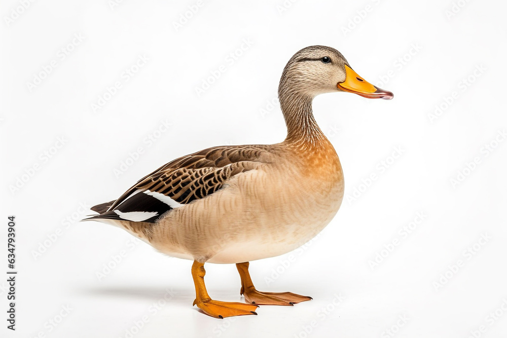 Duck isolated a on white background.Generative Ai. Duck isolated a on white background.Generative Ai.