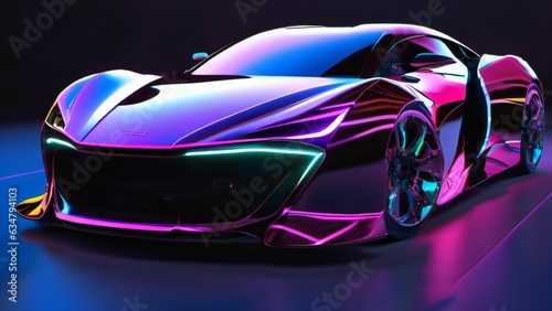 Futuristic concept car in ambient neon lighting