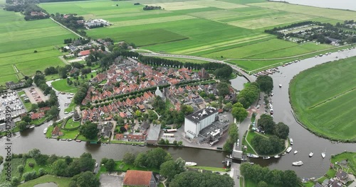 Aerial Drone View of Charming Sloten: Historic Vestingstad in Friesland, Netherlands. photo