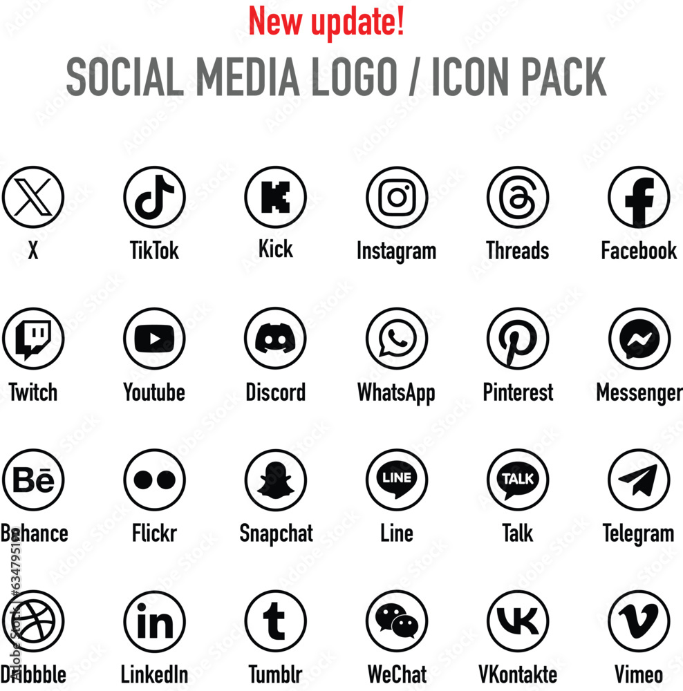 Social media icon round pack, new social media logos and symbols 2023