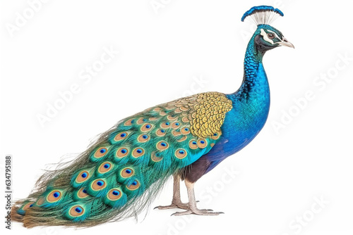 Peacock isolate on white background.Generative Ai.