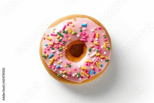 Donut with colorful sprinkles isolated on white background.Generative Ai.