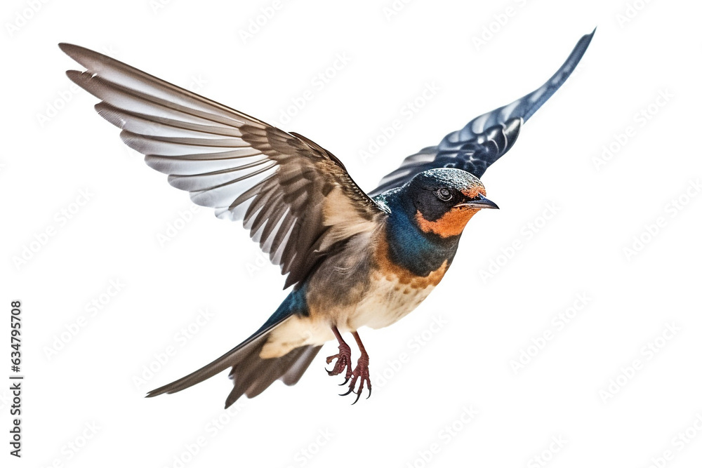 Fototapeta premium Swallow flying isolated on white background.Generative Ai.