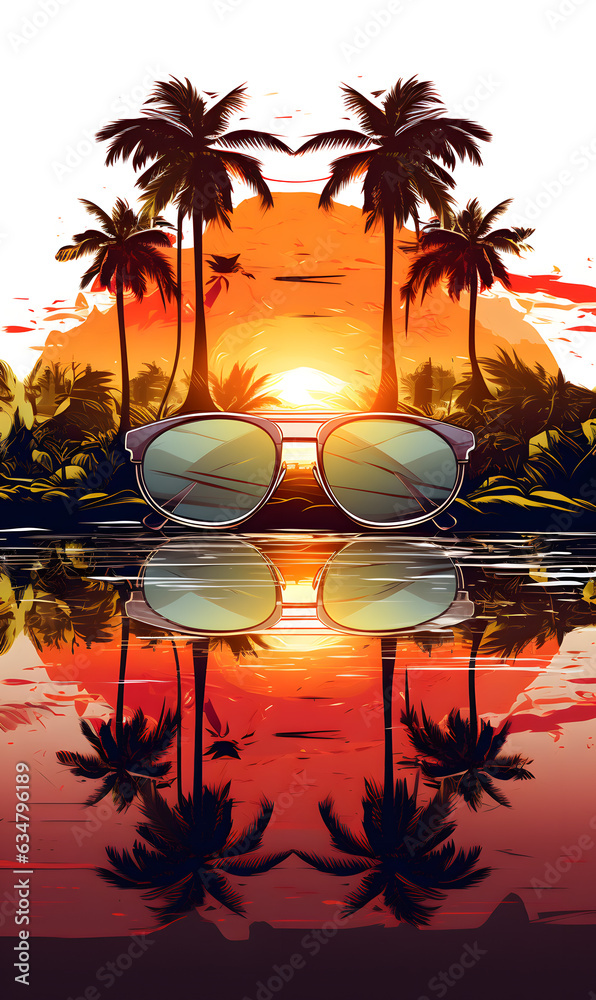 sunglasses on a tropical beach