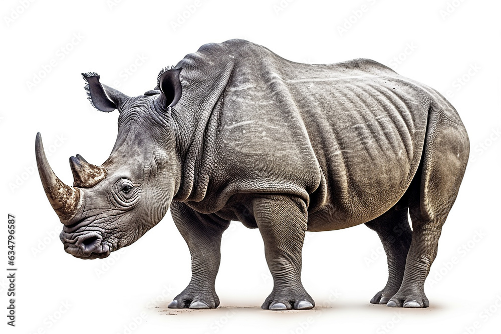 Fototapeta premium Rhinoceros side view isolated on white background.Generative Ai.