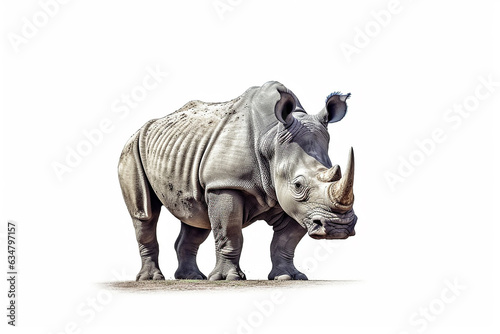 Rhinoceros side view isolated on white  background.Generative Ai.