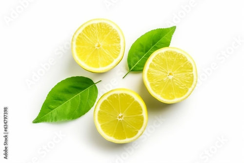 Top view lemon with leaf isolated on white background.Generative Ai.