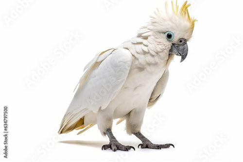 Macaw parrot flying isolated on white background.Generative Ai.