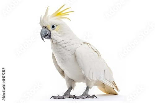 Macaw parrot flying isolated on white background.Generative Ai.