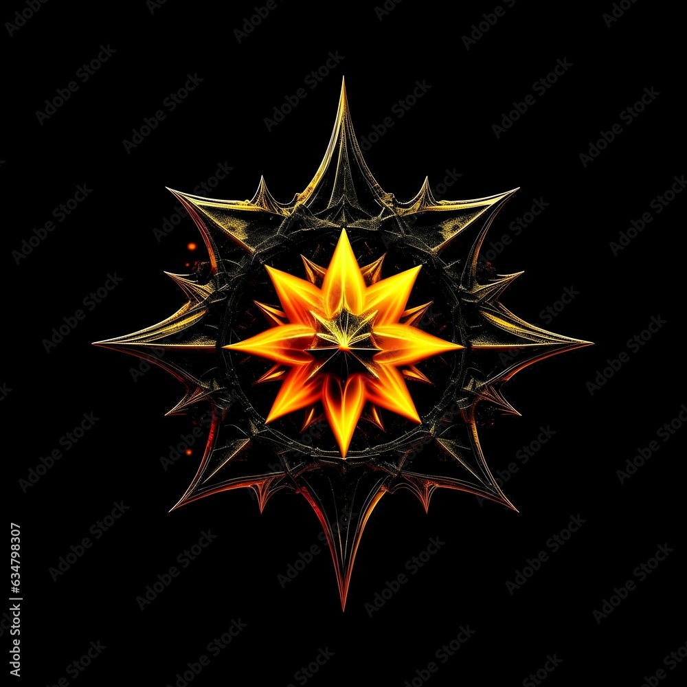 Abstract 8 5 6 9 10 12 pointed fractal cosmic sun burning in flame chaos star pentagram with cracked volcanic lava ground material symbolic realistic image Abstract 8 5 6 9 10 12 pointed fractal cosmic sun burning in flame chaos star pentagram with cracked volcanic lava ground material symbolic realistic image