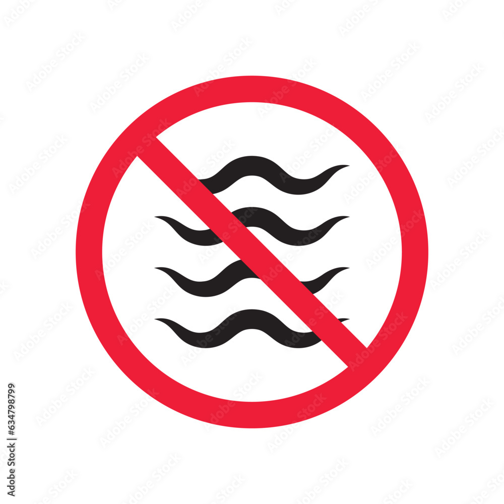 Prohibited wave vector icon. No sea icon. Forbidden wave icon. No water sign. Warning, caution, attention, restriction, danger flat sign design symbol pictogram Prohibited wave vector icon. No sea icon. Forbidden wave icon. No water sign. Warning, caution, attention, restriction, danger flat sign design symbol pictogram
