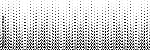 horizontal black halftone of triangle design as three ways for pattern and background.