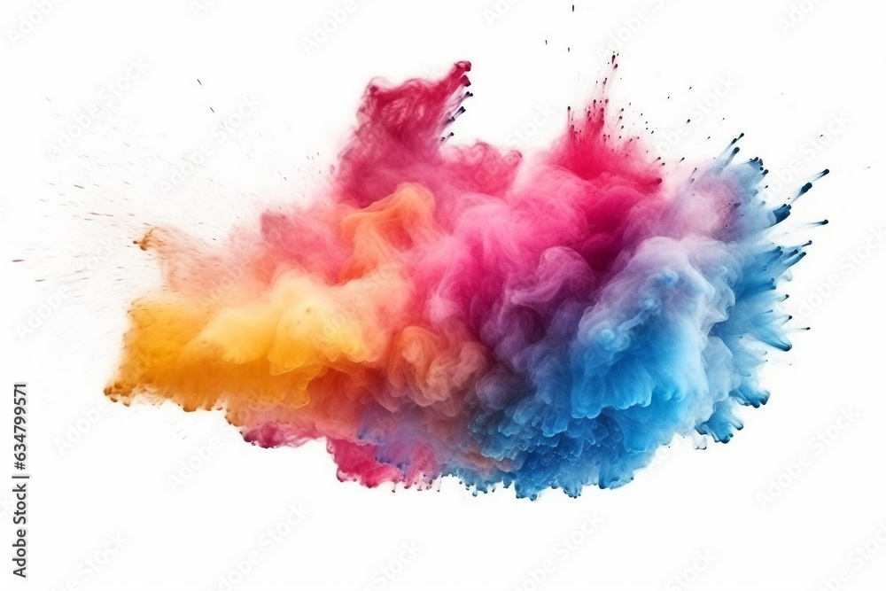 Abstract colored powder explosion isolated on white background.Generative Ai. Abstract colored powder explosion isolated on white background.Generative Ai.