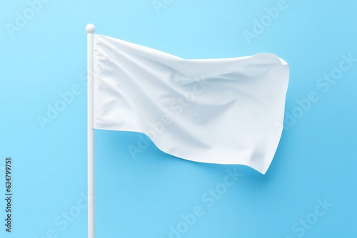 White flag waving isolated on blue pastel background.Generative Ai.