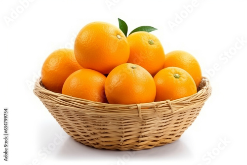 Orange in wicker basket isolated on white background.Generative Ai.