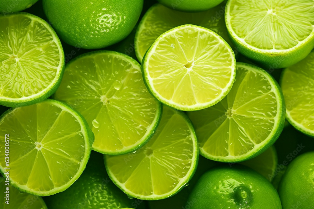 Green lemon slice pattern background.Generative Ai.