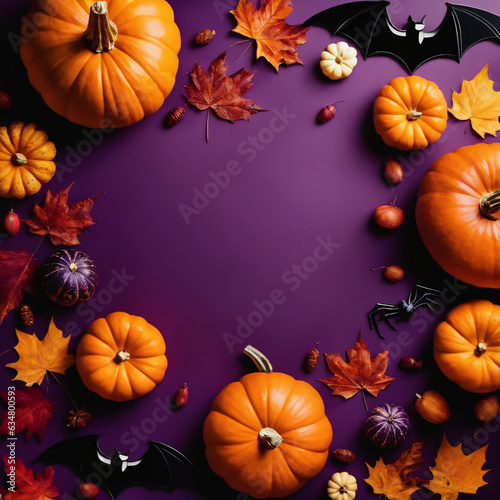 Halloween background with pumpkins and leaves