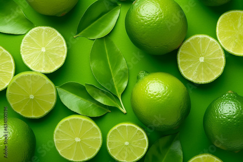 Green lemon slice pattern background.Generative Ai.