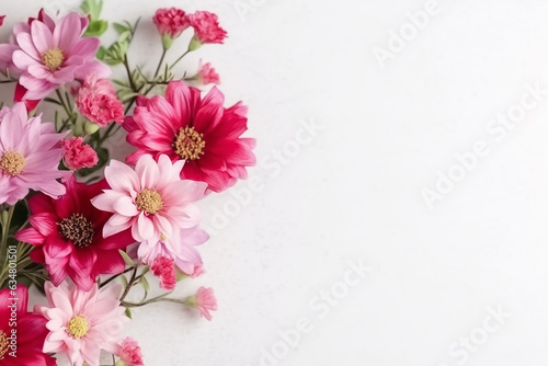 Beautiful spring pink flowers on white background.Generative Ai.