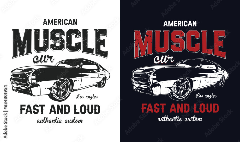 American Muscle  Car T-shirt Design Vector Graphics. Vintage Car t-shirt template. old cars t-shirts. American Old Cars shirts.