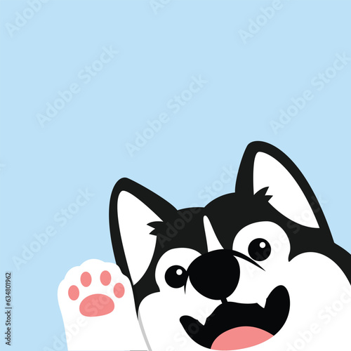 Funny siberian husky dog waving paw, vector illustration