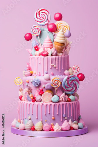 Cute birthday cake pink color 3 floors, Sweet cake for a surprise birthday, mother's Day, Valentine's Day