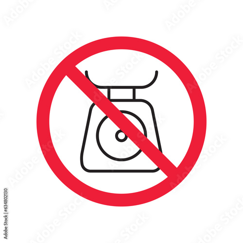 Prohibited weight vector icon. No scale icon. Forbidden weight scale icon. No weight sign. Warning, caution, attention, restriction, danger flat sign design symbol pictogram