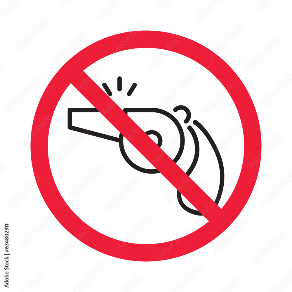 Prohibited whistle vector icon. No coach icon. Forbidden whistle icon. No trainer sign. Warning, caution, attention, restriction, danger flat sign design symbol pictogram Prohibited whistle vector icon. No coach icon. Forbidden whistle icon. No trainer sign. Warning, caution, attention, restriction, danger flat sign design symbol pictogram