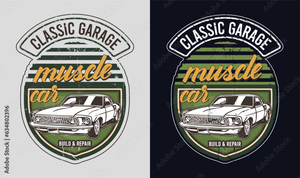 Classic Car T-shirt Design Graphics. Muscle  Car Vector t-shirt design.
