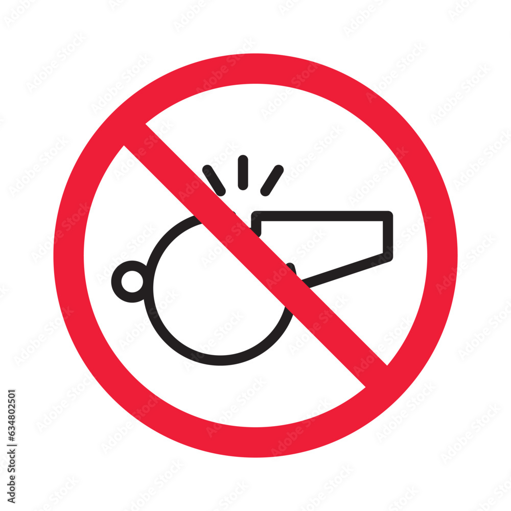 Prohibited whistle vector icon. No coach icon. Forbidden whistle icon. No trainer sign. Warning, caution, attention, restriction, danger flat sign design symbol pictogram Prohibited whistle vector icon. No coach icon. Forbidden whistle icon. No trainer sign. Warning, caution, attention, restriction, danger flat sign design symbol pictogram