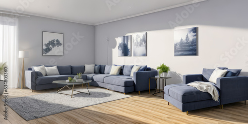 Luxurious photorealistic modern living room indoor interior