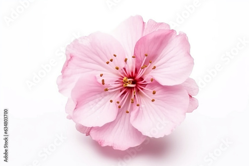 Pink sakura on white background.Generative Ai.